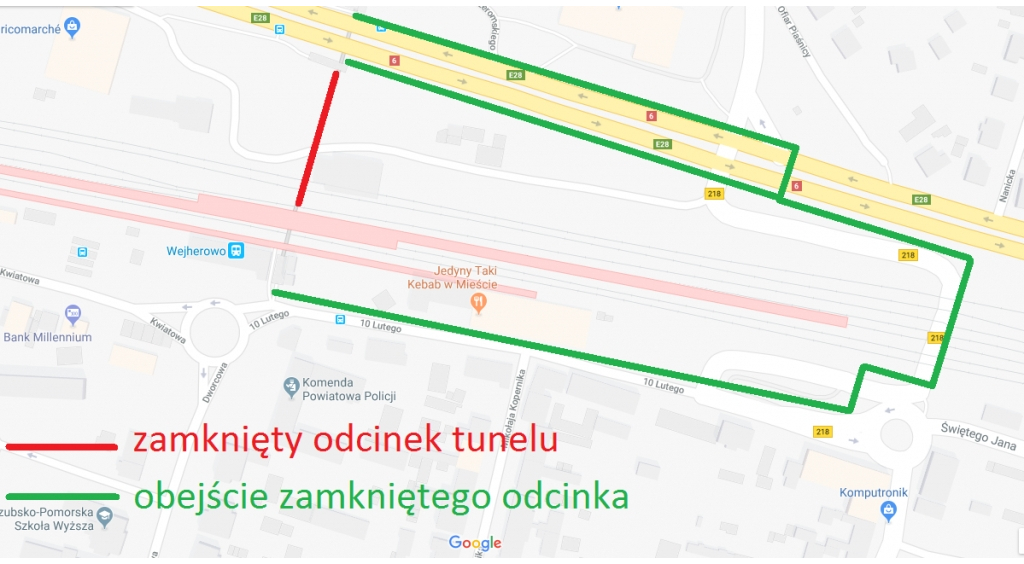 Uwaga! Zamknięty tunel PKP pod krajową „szóstką”