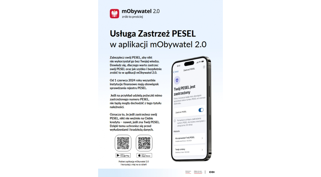 Usługa Zastrzeż PESEL w aplikacji mObywatel 2.0